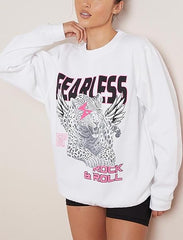 Womens Fearless Tiger Printed Sweatshirt Ladies Long Sleeve Crew Neck Baggy Jumper in white colour