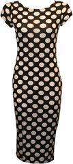 Womens Fancy Cap Sleeve Polka Dots Print Printed Bodycon Midi Dress Ladies Round Neck Party Wear Dress Small/2X Large (UK 8-22)