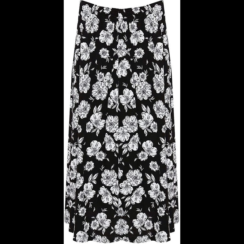 Ladies Fancy Floral Print Elasticated Waist Ice Floral Full Length Party Wear Maxi Skirt UK 14-28