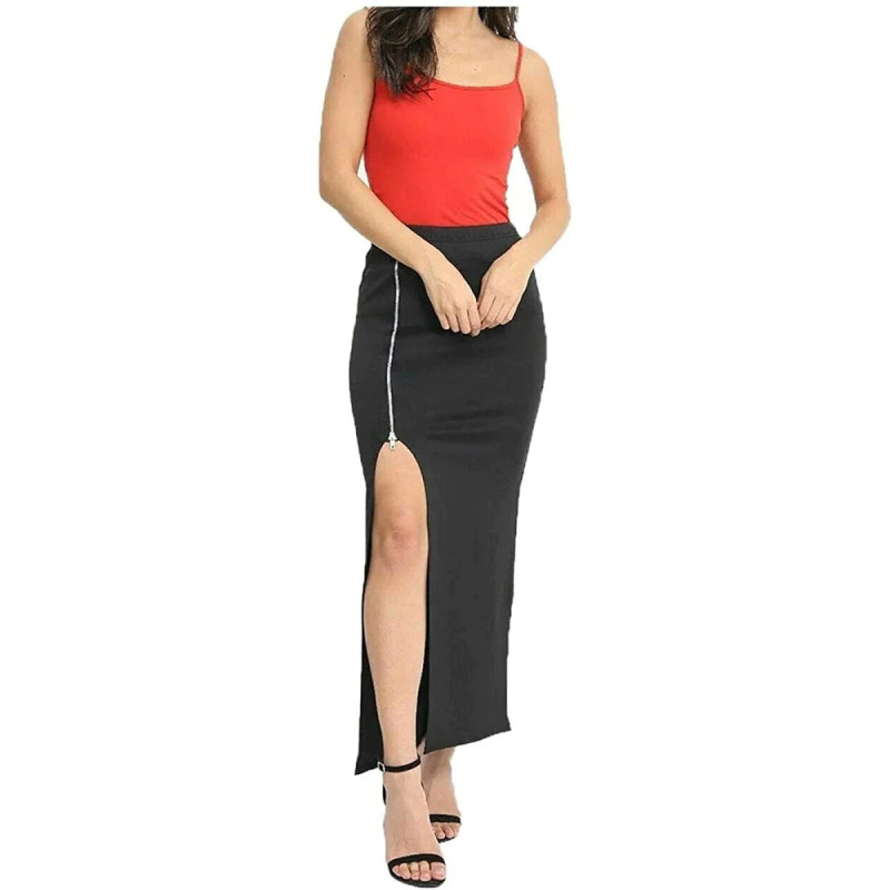Womens Ladies Plain Front Slit Split with Zip Skirt Ladies Stretch Bodycon Maxi Skirt