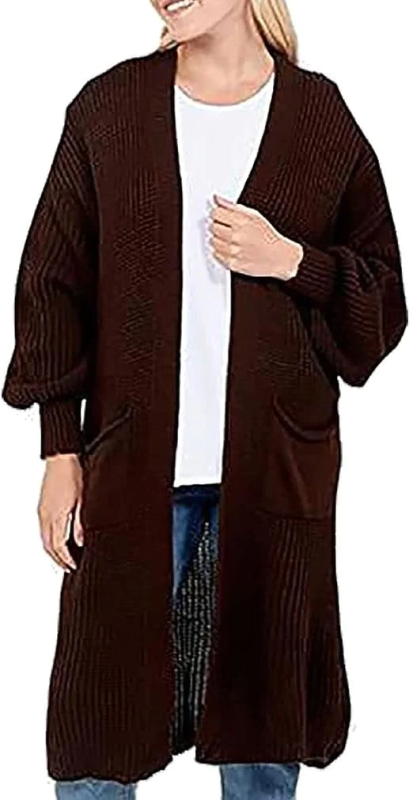 LADIES CHUNKY KNITTED BALLOON SLEEVE OVERSIZE CARDIGAN WOMENS BAGGY FIT CARDIGAN