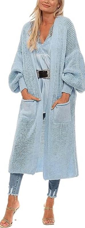 LADIES CHUNKY KNITTED BALLOON SLEEVE OVERSIZE CARDIGAN WOMENS BAGGY FIT CARDIGAN