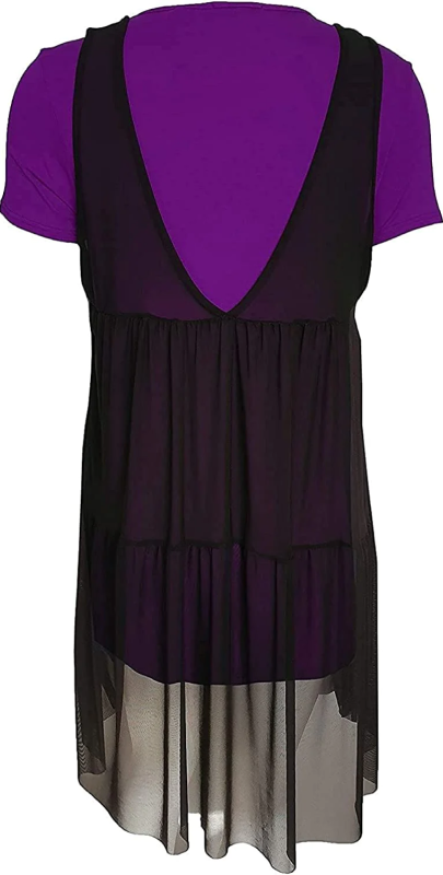 Womens Plus Size Purple Sheer Mesh Kill Them with Kindness Slogan Tulle BlackT Shirt Dress
