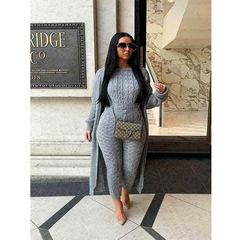 Women Chunky Cable Knitted Fitted Top Legging Tracksuit Ladies Co ord Loungewear