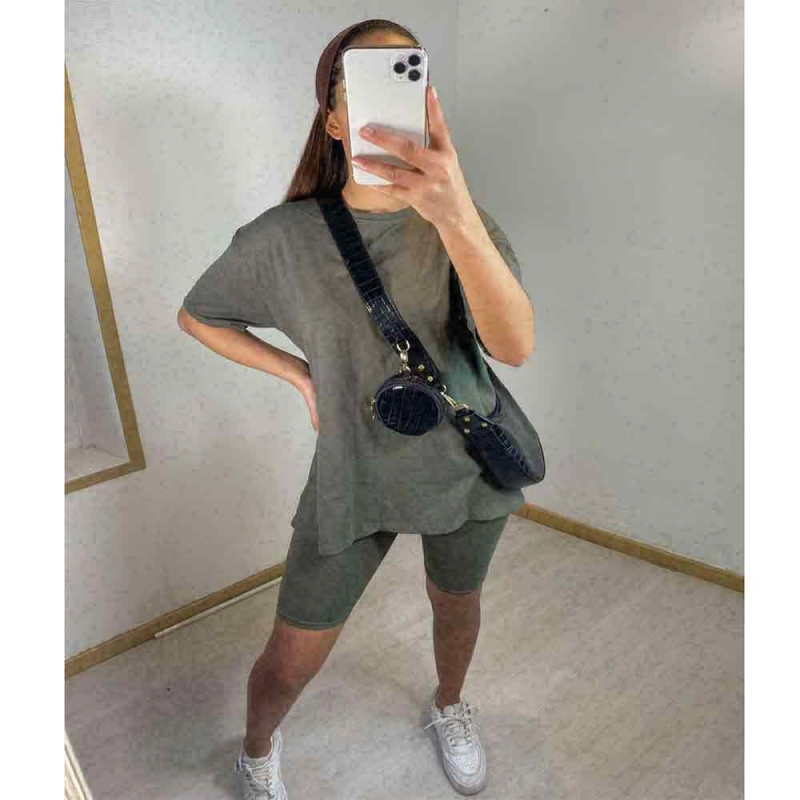 Womens Outfit 2 Piece Short Sleeve Top And Shorts Summer Workout Tracksuit Set Khaki