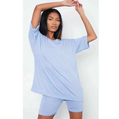 Womens Outfit 2 Piece Short Sleeve Top And Shorts Summer Workout Tracksuit Set Sky Blue