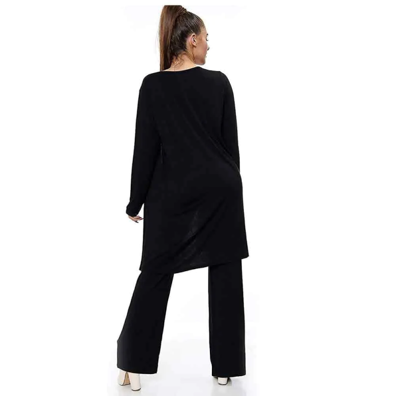 Womens Ladies Plain 3Piece Loungewear Set Crop Top Cardigan Palazzo Tracksuit