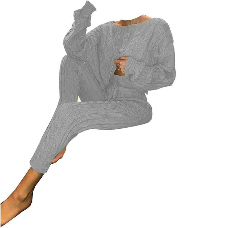 Womens Ladies Cable Knitted Baggy Casual Tracksuit Loungewear Legging Suit Set