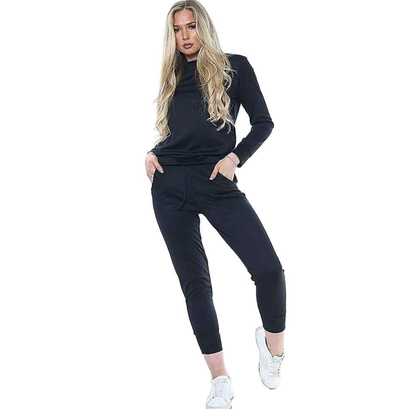 Womens Plain Long Sleeve 2 Piece Loungewear Boxy Tracksuit Ladies Top and Jogger Set Size S/M-XXL