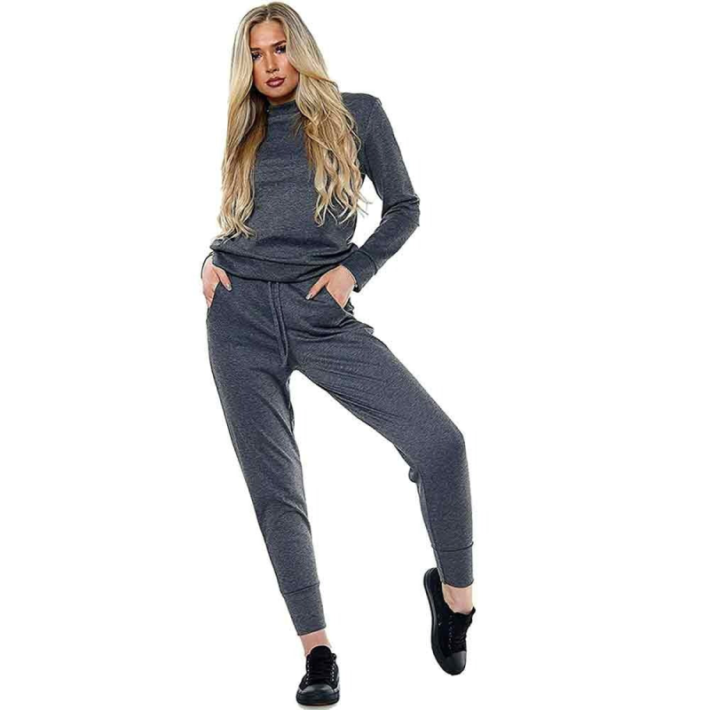 Womens Plain Long Sleeve 2 Piece Loungewear Boxy Tracksuit Ladies Top and Jogger Set Size S/M-XXL