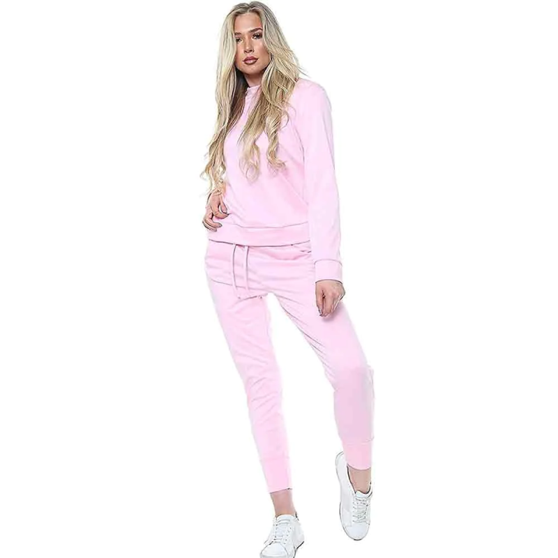 Womens Plain Long Sleeve 2 Piece Loungewear Boxy Tracksuit Ladies Top and Jogger Set Size S/M-XXL
