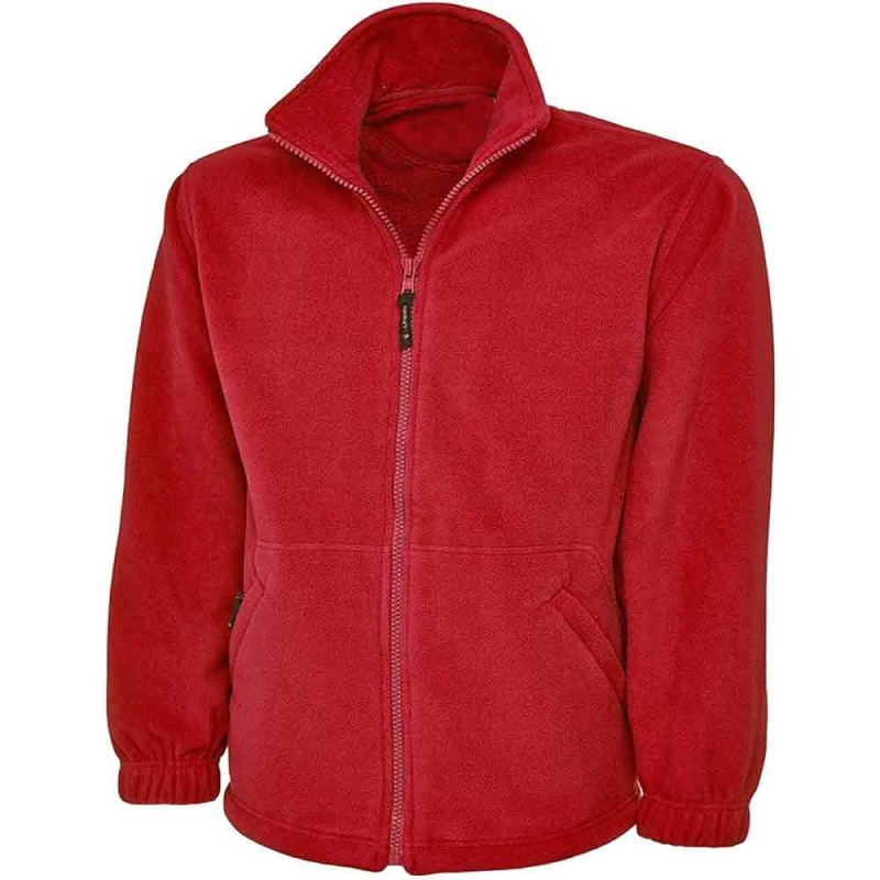 Adults Long Sleeves Anti Pill Micro Fleece Jackets Mens Plain Zip Up Outerwear Coat Tops Red