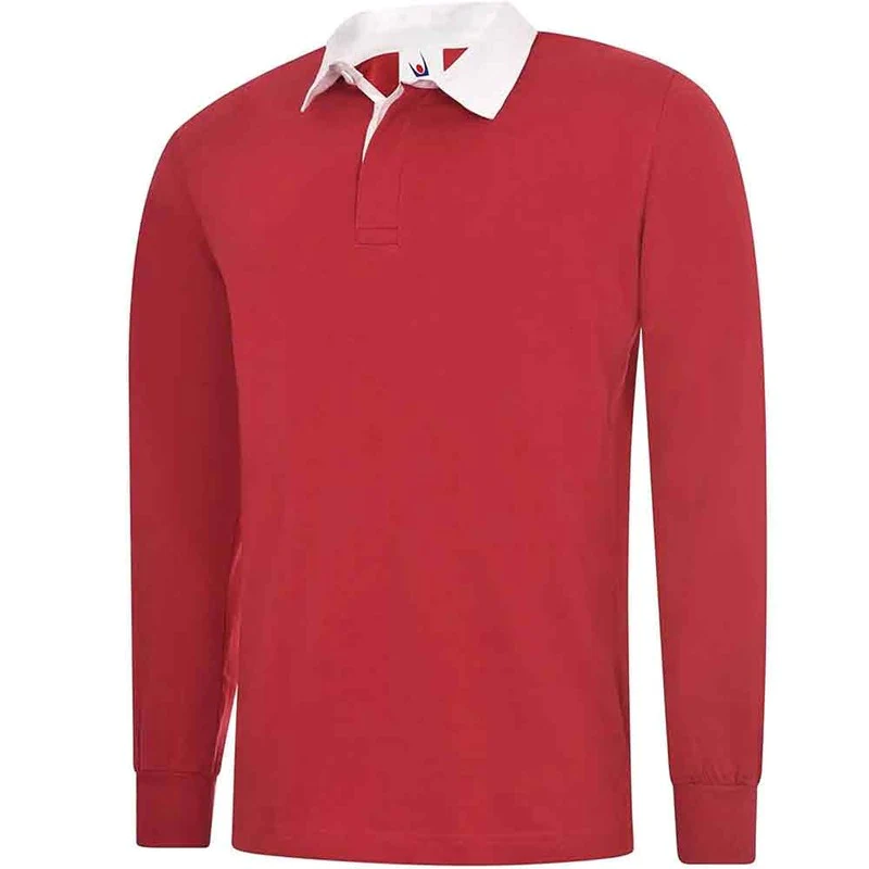 Mens Plain Woven Collar Long Sleeves Rugby Shirts Adults Slim Fit Taped Neck T Shirts
