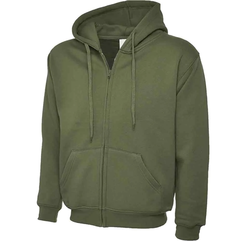 Mens Long Sleeve Zip up Plain Jumper Unisex Ribbed Cuffs Front Pocket Hooded Sweatshirt