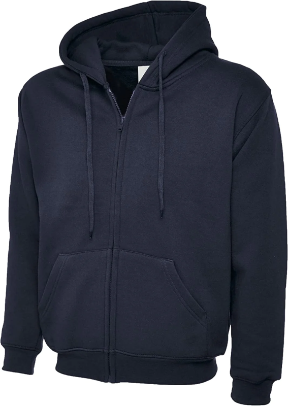 Mens Long Sleeve Zip up Plain Jumper Unisex Ribbed Cuffs Front Pocket Hooded Sweatshirt