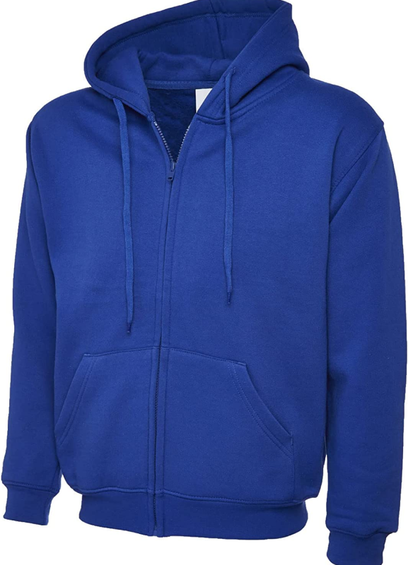 Mens Long Sleeve Zip up Plain Jumper Unisex Ribbed Cuffs Front Pocket Hooded Sweatshirt