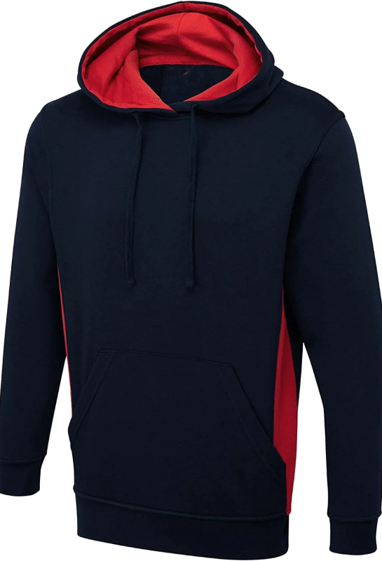 Mens Two Tone Hooded Sweatshirt Adults Polycotton Pullover Jumper Plain Pocket Hoodie