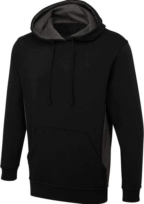 Mens Two Tone Hooded Sweatshirt Adults Polycotton Pullover Jumper Plain Pocket Hoodie