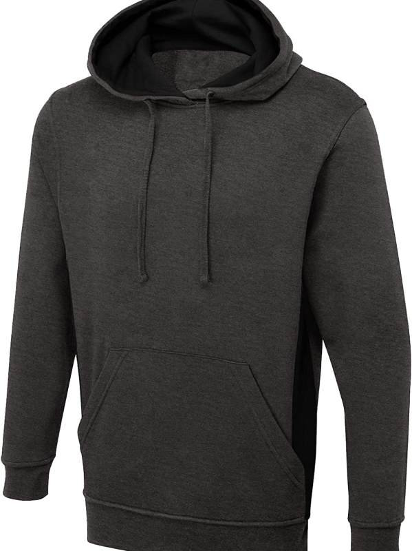 Mens Two Tone Hooded Sweatshirt Adults Polycotton Pullover Jumper Plain Pocket Hoodie