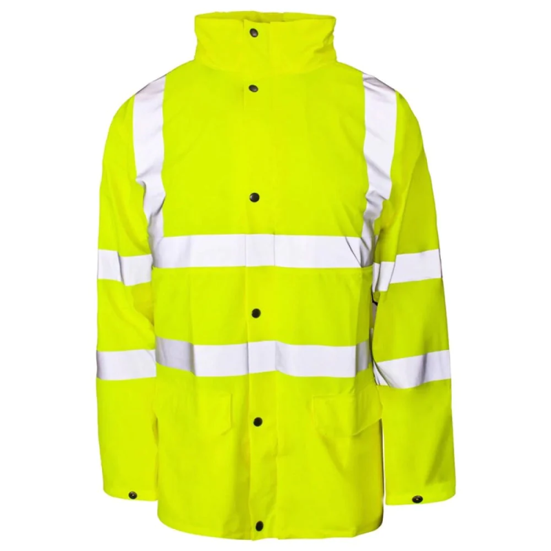 Mens Adult High Visibility PU Jacket Hi Vis Rain Patch Safety Work Wear Top Coat Yellow