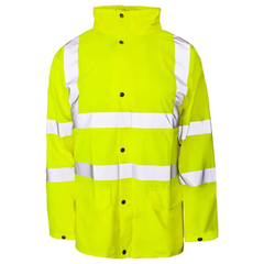 Mens Adult High Visibility PU Jacket Hi Vis Rain Patch Safety Work Wear Top Coat Yellow