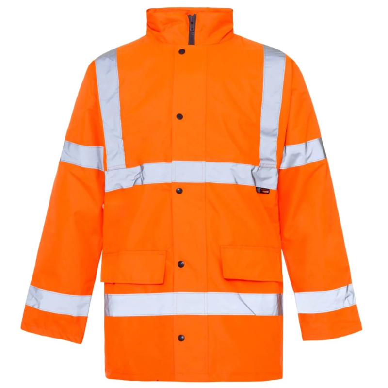 Mens High Visibility Breathable Bomber Jacket Adults Waterproof Front Pocket Top Orange