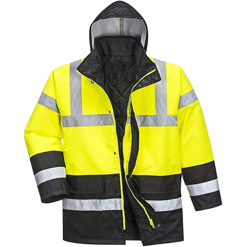 Adults High Visibility Reflective Safety Jacket Mens Heavy Duty Work Work Coat Yellow-Navy
