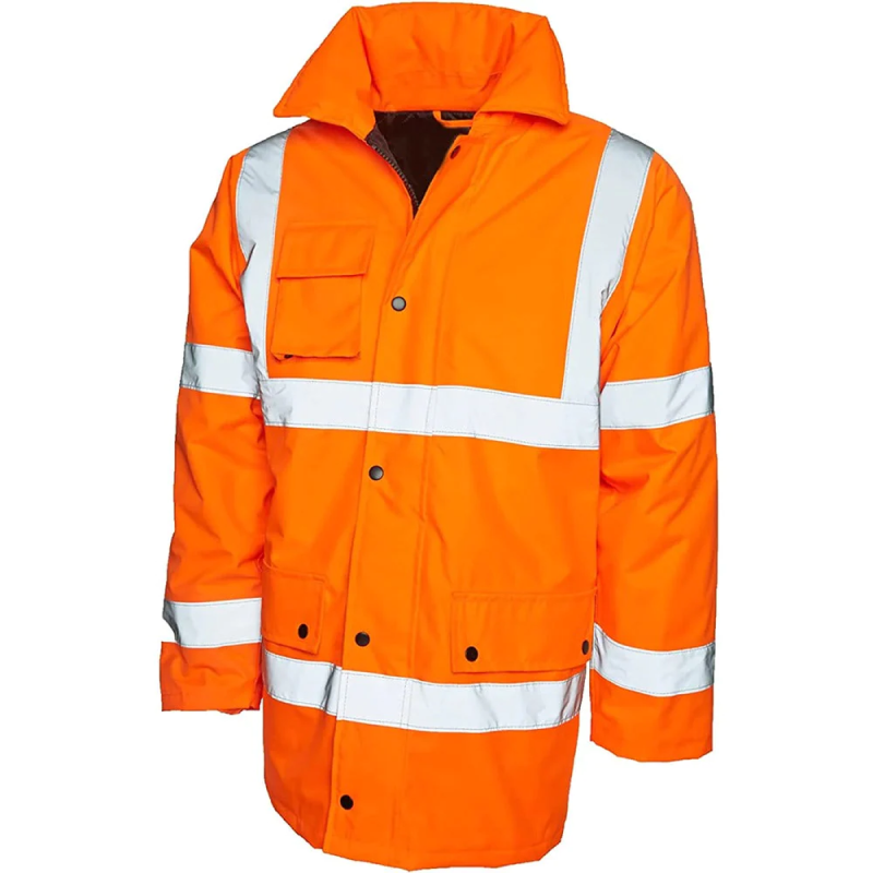 Mens Long Sleeve Padded Lined Zip Up Jacket Jacket High Visibility Workwear Coat Top Orange