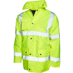 Mens Long Sleeve Padded Lined Zip Up Jacket Jacket High Visibility Workwear Coat Top Yellow