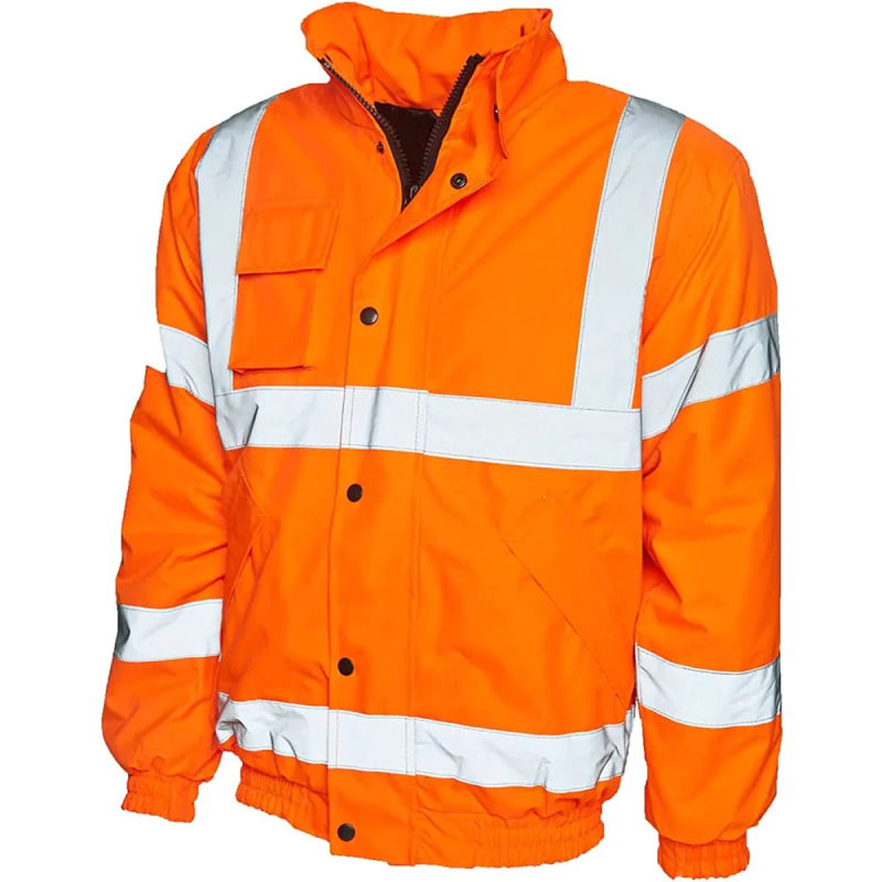 Mens Long Sleeve Hi Vis Zip Up Bomber Jacket Adults High Visibility Work Wear Padded Coat Orange