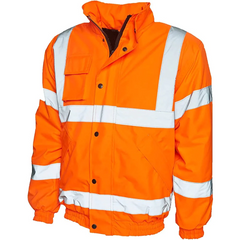 Mens Long Sleeve Hi Vis Zip Up Bomber Jacket Adults High Visibility Work Wear Padded Coat