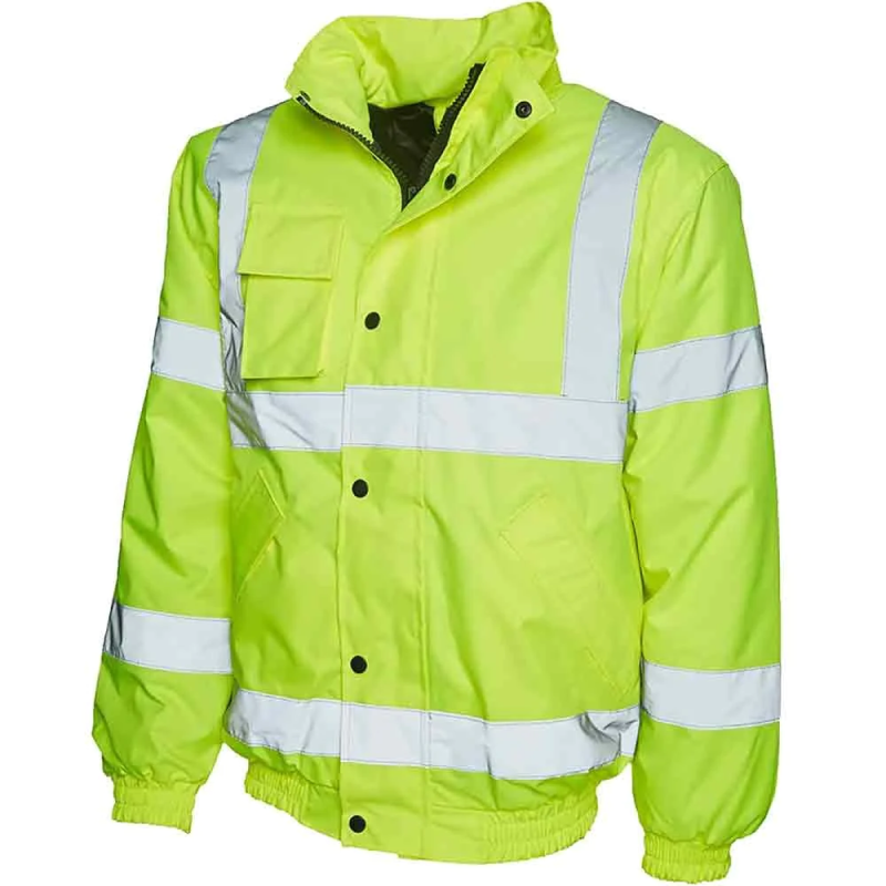 Mens Long Sleeve Hi Vis Zip Up Bomber Jacket Adults High Visibility Work Wear Padded Coat Yellow