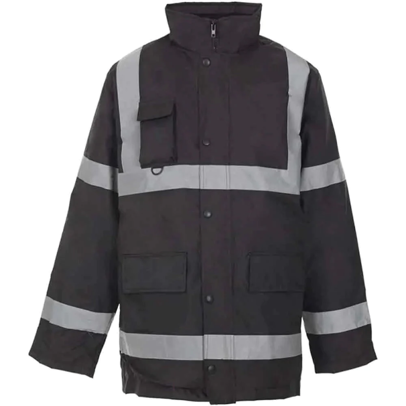 Mens Hi Vis Waterproof Parka Jacket High Visibility Safety Work Long Sleeve Coat Small/4X-Large Black Security Parka