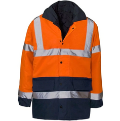 Mens Hi Vis Waterproof Parka Jacket High Visibility Safety Work Long Sleeve Coat Small/4X-Large Orange/Navy Parka