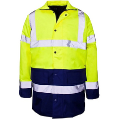 Mens Hi Vis Waterproof Parka Jacket High Visibility Safety Work Long Sleeve Coat Small/4X-Large Yellow/Navy Parka