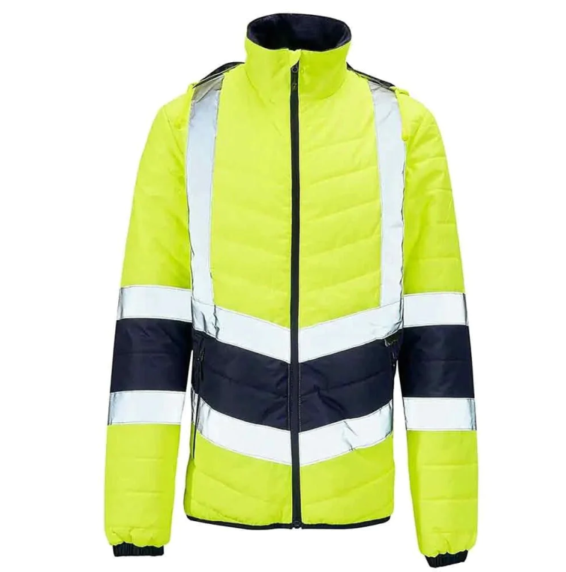 Adults Full Zip Two Tone Contrast Puffer Jackets Mens Hi Vis Long Sleeve Breathable Coats Yellow