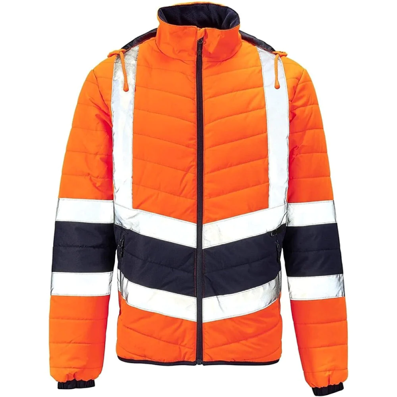 Adults Full Zip Two Tone Contrast Puffer Jackets Mens Hi Vis Long Sleeve Breathable Coats Orange