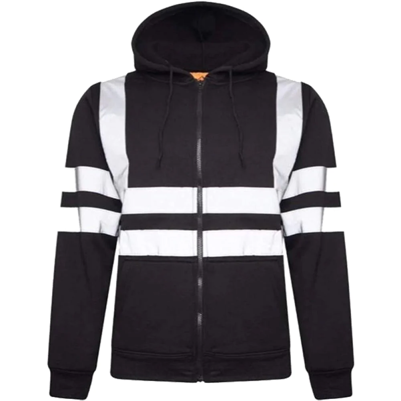 Construction Work Hi Visibility Zip Up Pull Over Hooded Black