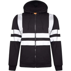 Construction Work Hi Visibility Zip Up Pull Over Hooded Black