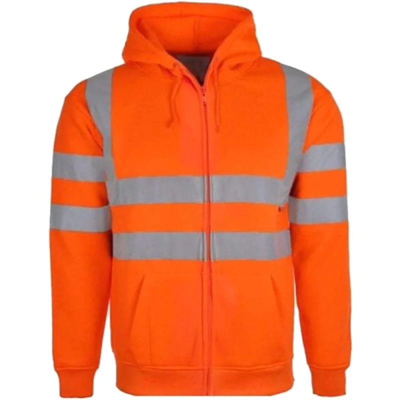 Construction Work Hi Visibility Zip Up Pull Over Hooded Orange