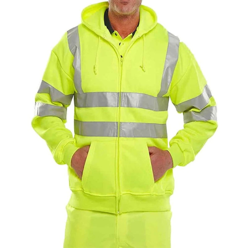 CONSTRUCTION WORK HI VISIBILITY ZIP UP PULL OVER HOODED TOP Yellow