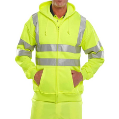 CONSTRUCTION WORK HI VISIBILITY ZIP UP PULL OVER HOODED TOP Yellow