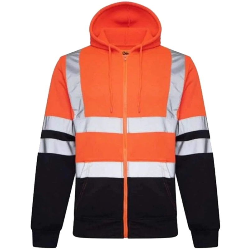 CONSTRUCTION WORK HI VISIBILITY ZIP UP 2 Tone PULL OVER HOODED Orange with Navy Zip Up Hoodie