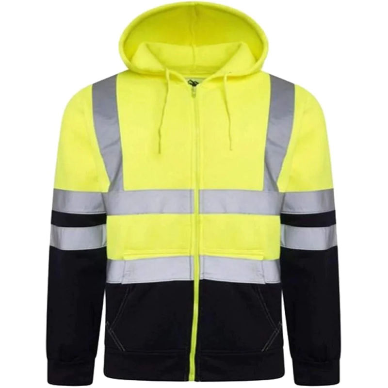 CONSTRUCTION WORK HI VISIBILITY ZIP UP 2 Tone PULL OVER HOODED Yellow/Navy Zip Up Hoodie