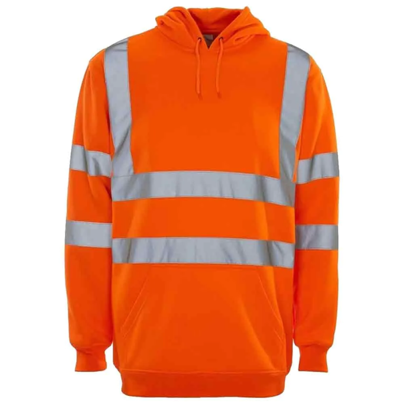 Hi Vis Kangaroo Pouch Pockets Hooded Sweatshirt Orange