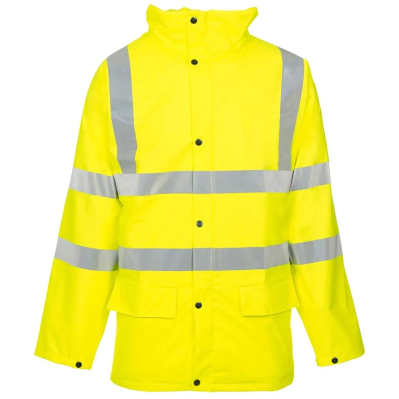 Mens High Visibility Front Pocket Parka Jacket Adults Hi Vis Waterproof Top Coat Yellow