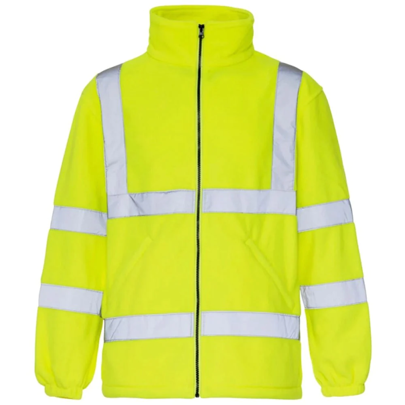 Adults Hi Vis Reflective Fleece Jacket Mens Heavy Duty Outdoor Wearing Warm Top Yellow