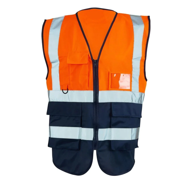 Adults Hi Vis Reflective 2 Tone Executive Vest Mens Heavy Duty Work Wear Shirt Orange