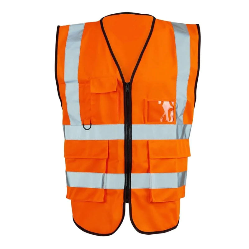 Adults Reflective Hi Vis Zipped Executive Vest Mens Heavy Duty Work Wear Shirt Orange