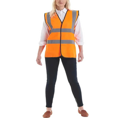 Adults Sleeveless High Visibility Work Wear Vest Top Hi Vis Reflective Stripe Waistcoat Orange